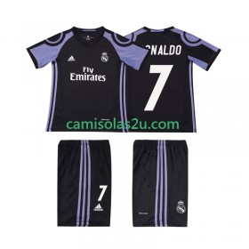 Camisolas de futebol Real Madrid Cristiano Ronaldo 7 2016 2017 Retro Criança Equipamento 3ª Manga Curta